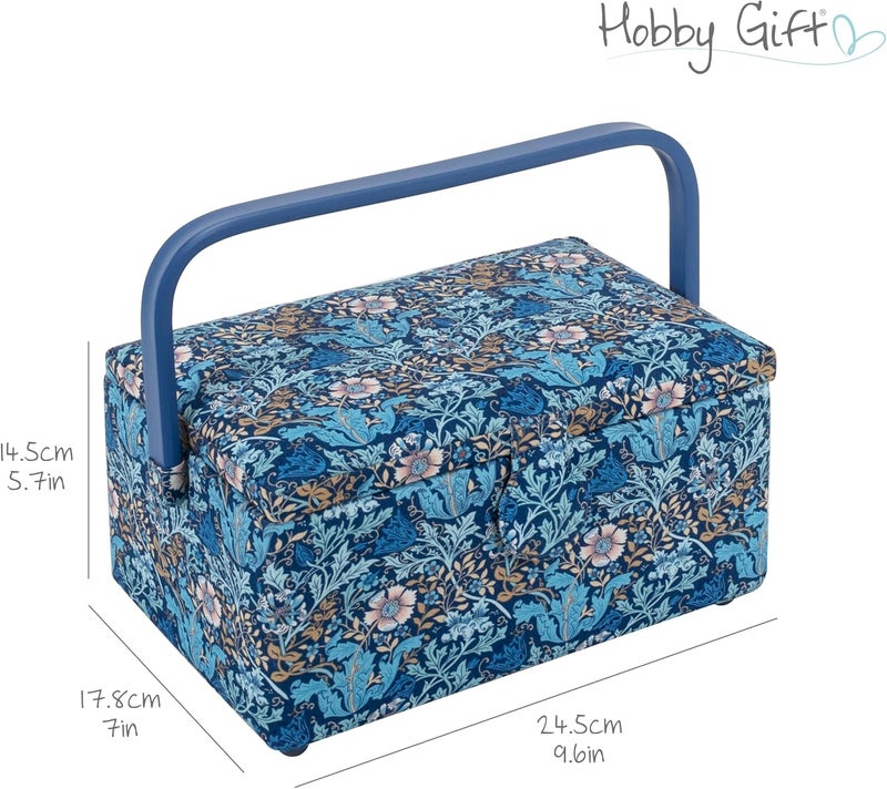 Hobby Gift Medium Sewing Box - Craft & Hobby Storage, Accessories Tray Pin Cushion Pocket PVC Handle Embroidered Lid, 9.6 x 7 x 5.7" - Woodblock Floral - Image 4